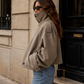 Women’s Cropped Wool Blend Coat with Stand Collar for Autumn & Winter Wear