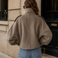 Women’s Cropped Wool Blend Coat with Stand Collar for Autumn & Winter Wear