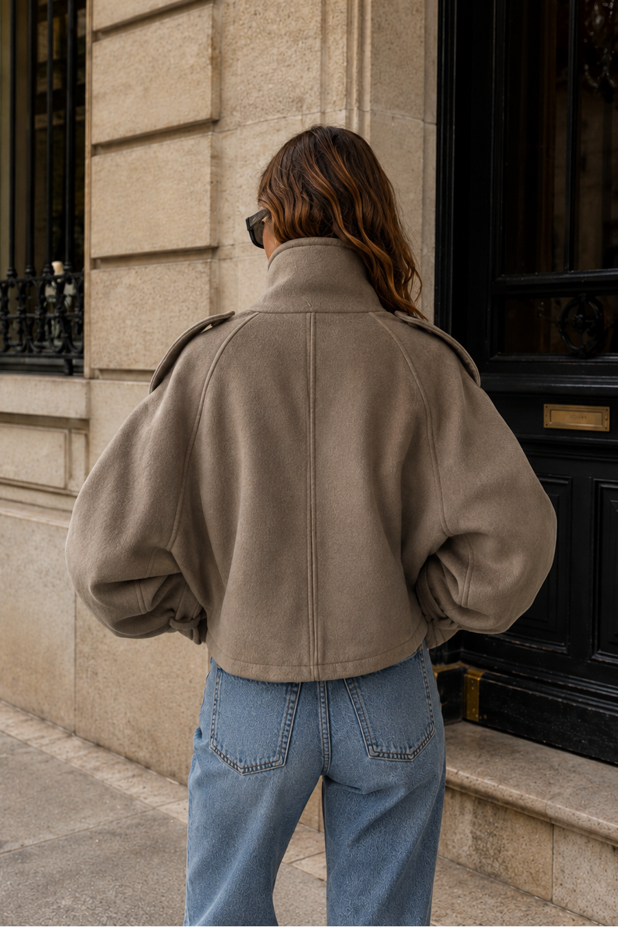 Women’s Cropped Wool Blend Coat with Stand Collar for Autumn & Winter Wear