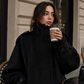 Women’s Cropped Wool Blend Coat with Stand Collar for Autumn & Winter Wear