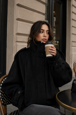 Women’s Cropped Wool Blend Coat with Stand Collar for Autumn & Winter Wear