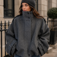 Women’s Cropped Wool Blend Coat with Stand Collar for Autumn & Winter Wear