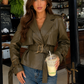 Women’s Distressed Raglan Sleeve Trench Coat with Relaxed Fit
