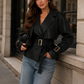Women’s Distressed Raglan Sleeve Trench Coat with Relaxed Fit