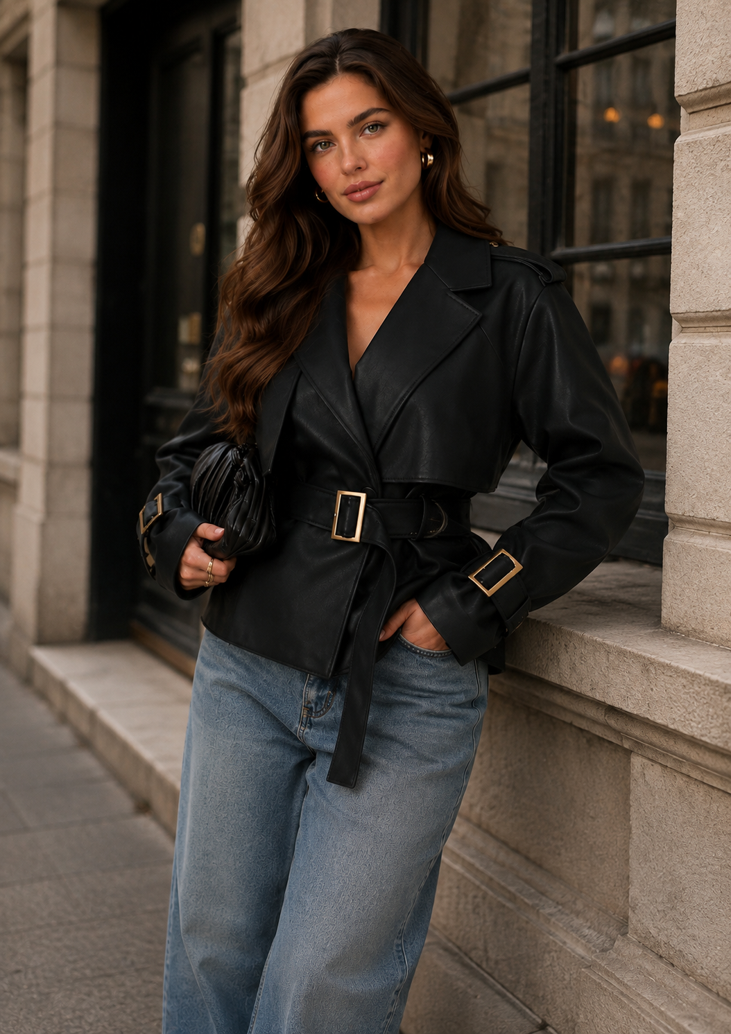 Women’s Distressed Raglan Sleeve Trench Coat with Relaxed Fit