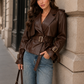 Women’s Distressed Raglan Sleeve Trench Coat with Relaxed Fit