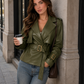 Women’s Distressed Raglan Sleeve Trench Coat with Relaxed Fit
