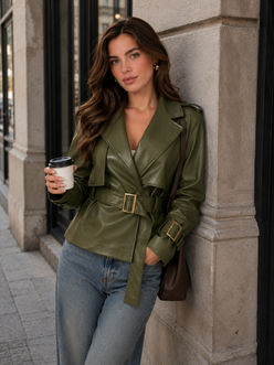 Women’s Distressed Raglan Sleeve Trench Coat with Relaxed Fit