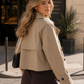 Women’s Double-Breasted Cropped Trench Coat with Turn-Down Collar