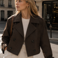 Women’s Double-Breasted Cropped Trench Coat with Turn-Down Collar