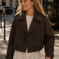 Women’s Double-Breasted Cropped Trench Coat with Turn-Down Collar