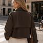Women’s Double-Breasted Cropped Trench Coat with Turn-Down Collar