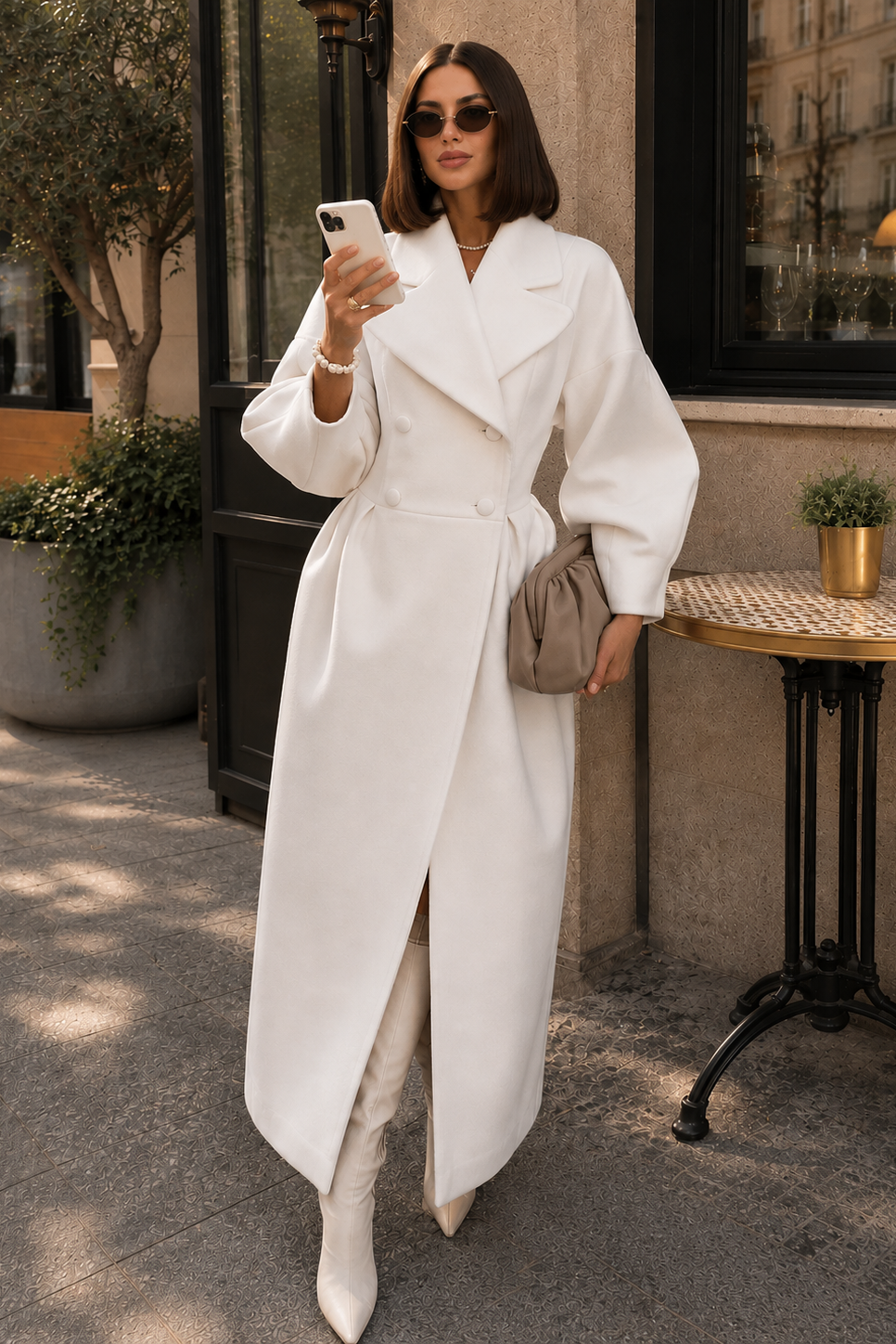Women’s Double-Breasted Long Coat with Tailored Fit for Winter & Smart Casual Wear