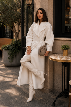 Women’s Double-Breasted Long Coat with Tailored Fit for Winter & Smart Casual Wear