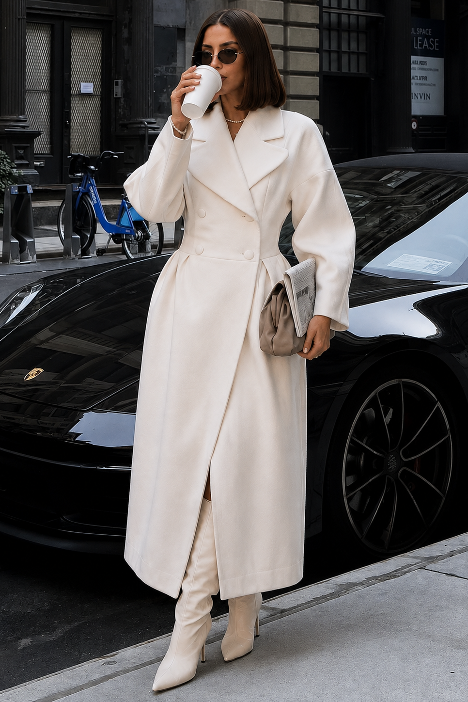 Women’s Double-Breasted Long Coat with Tailored Fit for Winter & Smart Casual Wear