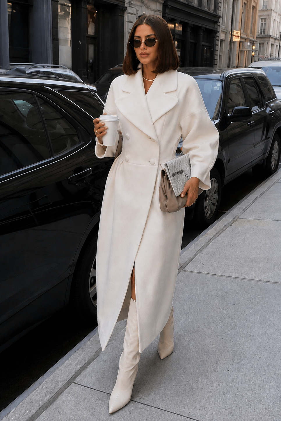 Women’s Double-Breasted Long Coat with Tailored Fit for Winter & Smart Casual Wear