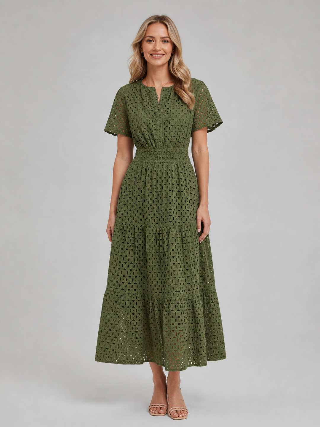 Women’s eyelet A-line summer dress with breathable fabric and flowing silhouette