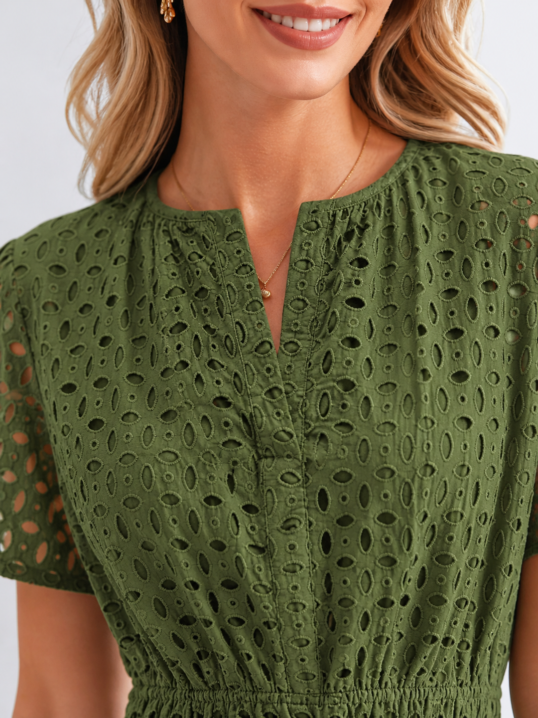 Women’s eyelet A-line summer dress with breathable fabric and flowing silhouette