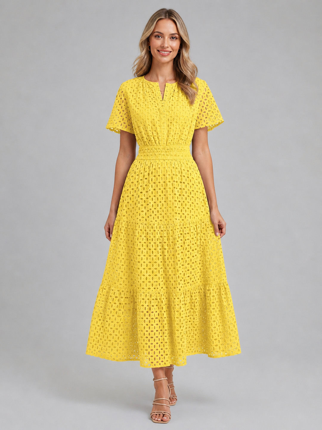 Women’s eyelet A-line summer dress with breathable fabric and flowing silhouette