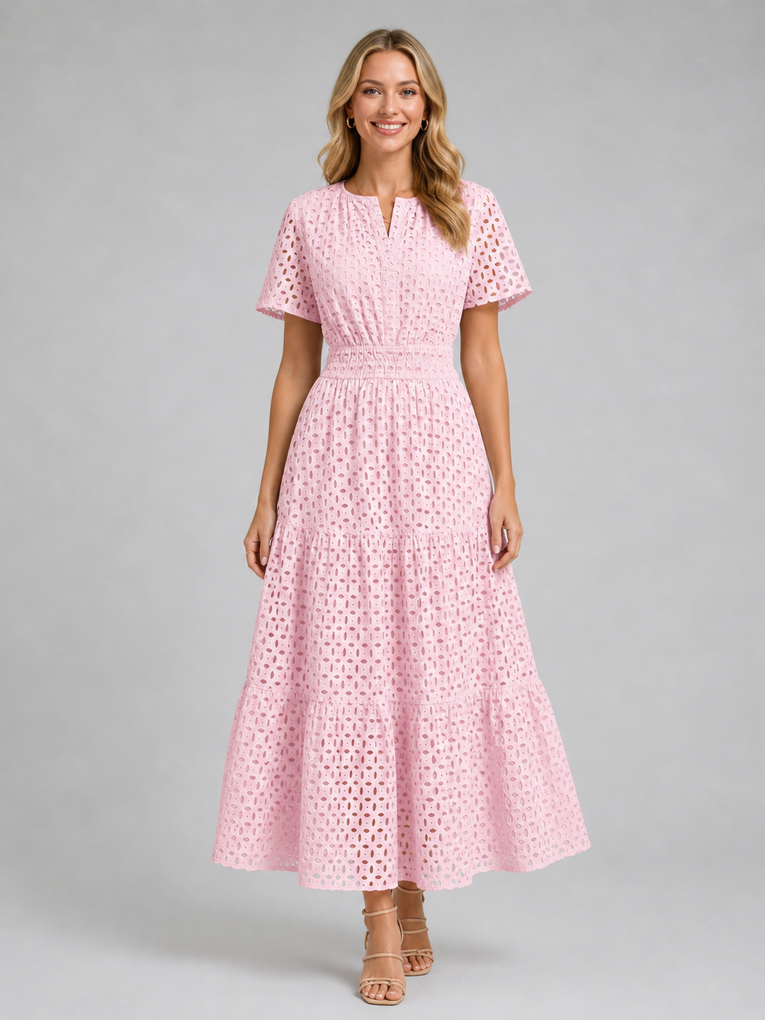 Women’s eyelet A-line summer dress with breathable fabric and flowing silhouette