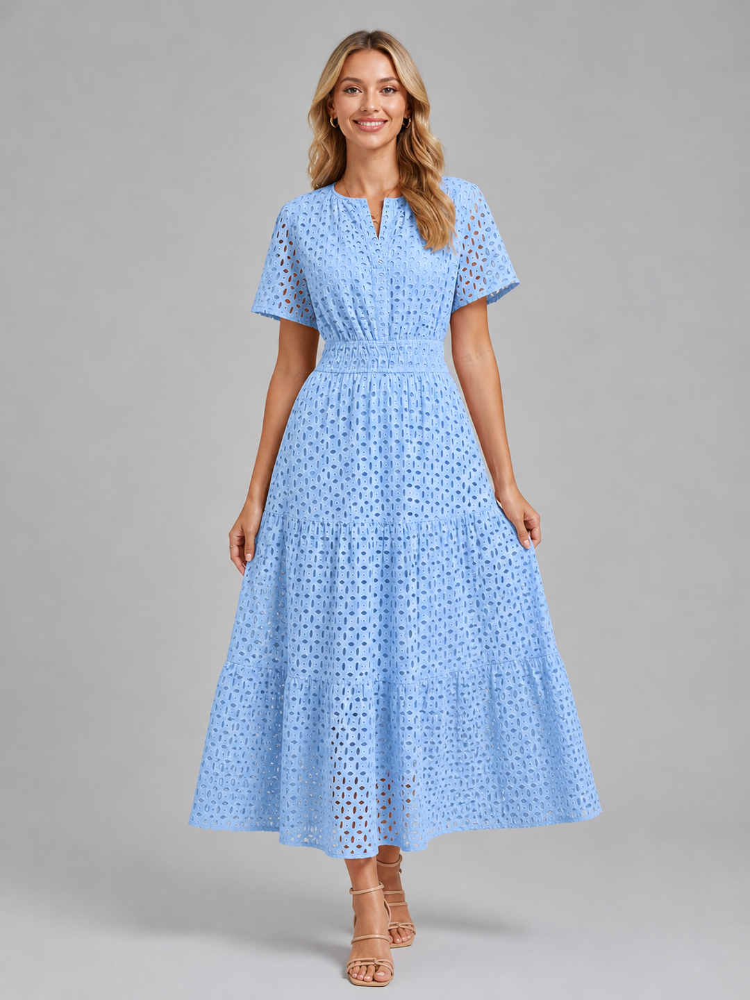 Women’s eyelet A-line summer dress with breathable fabric and flowing silhouette