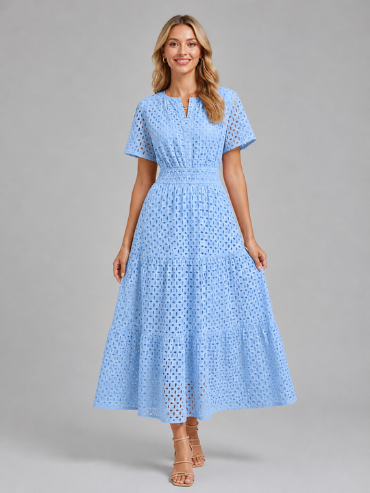 Women’s eyelet A-line summer dress with breathable fabric and flowing silhouette