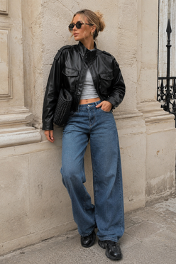 Women’s Leather Cropped Bomber Jacket with Zip Front for Casual & Streetwear