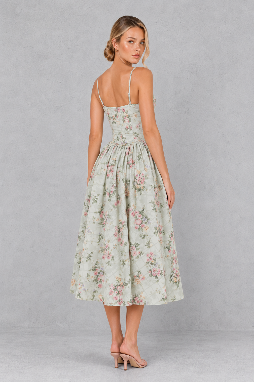 Women's Floral Corset Midi Dress - Sweetheart Wedding Guest & Occasion Dress