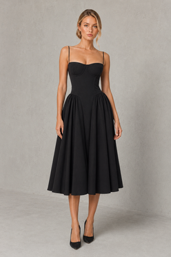 Women's Floral Corset Midi Dress - Sweetheart Wedding Guest & Occasion Dress