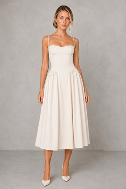 Women's Floral Corset Midi Dress - Sweetheart Wedding Guest & Occasion Dress
