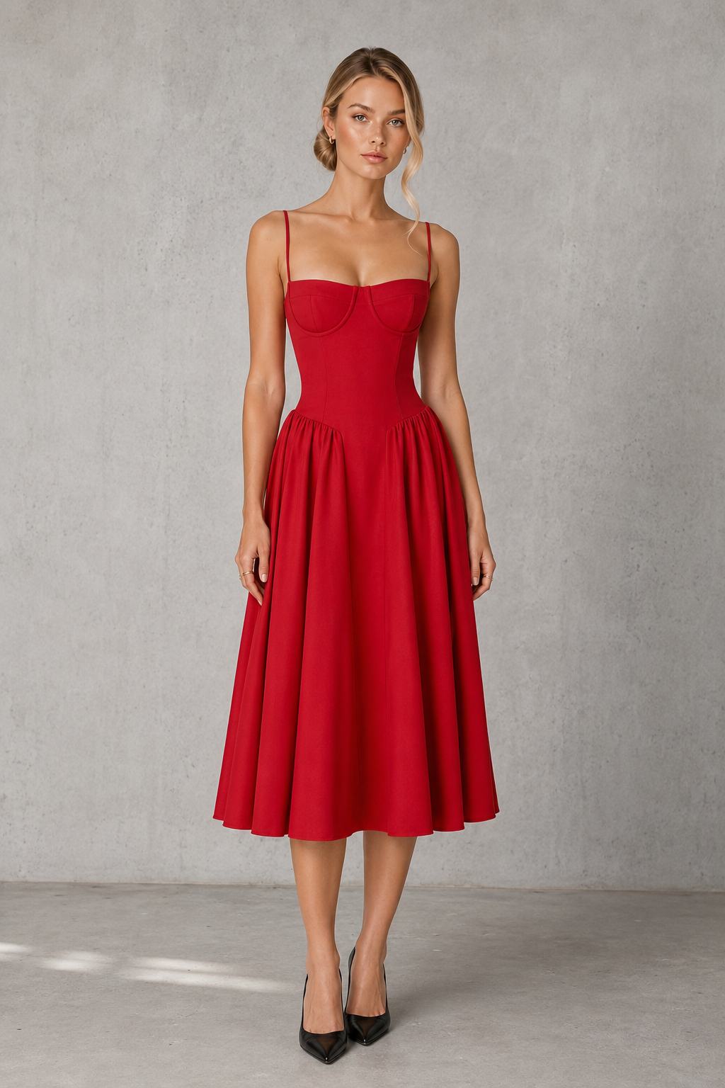 Women's Floral Corset Midi Dress - Sweetheart Wedding Guest & Occasion Dress