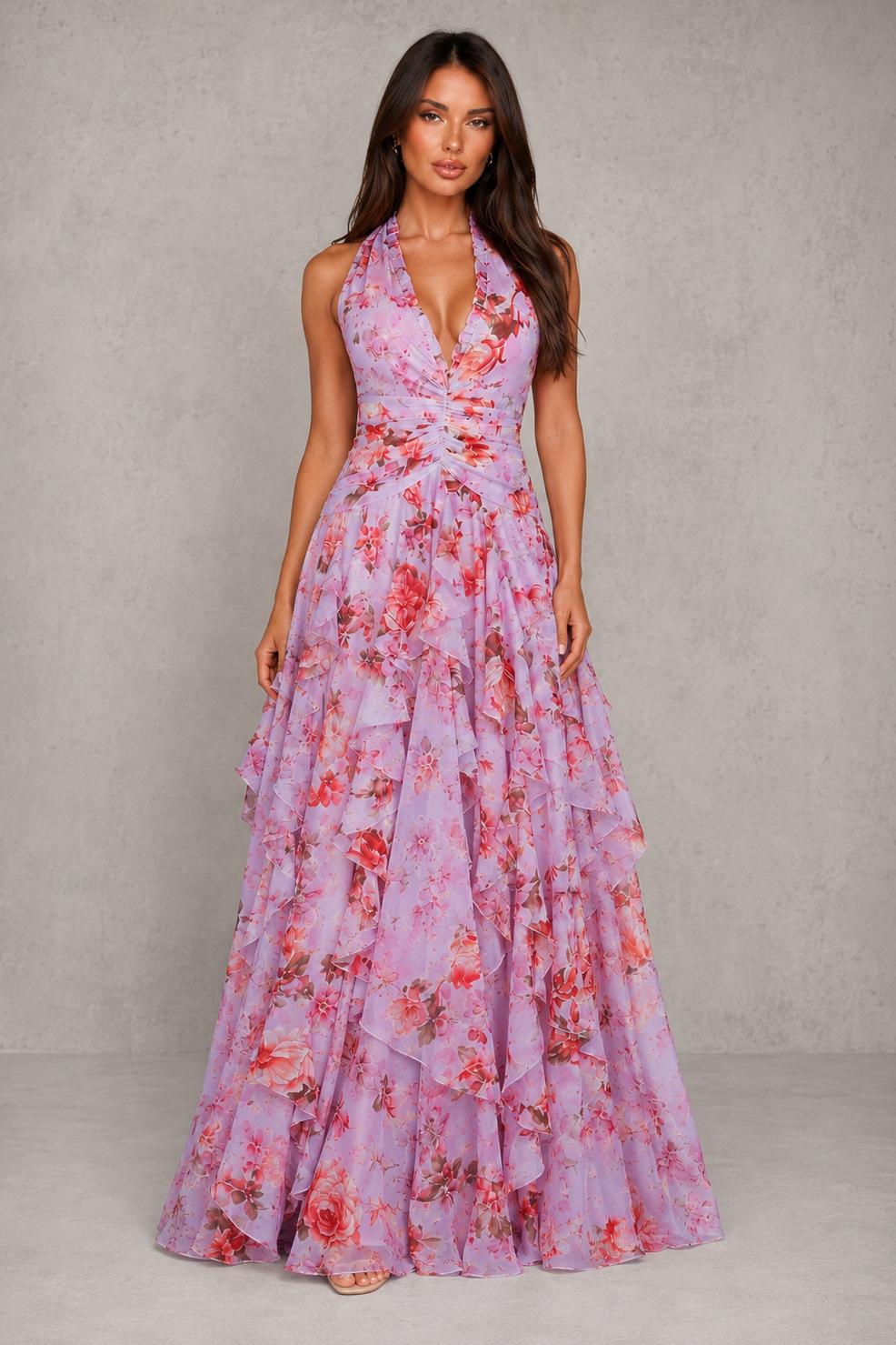 Women's Floral Maxi Dress - Halter Neck Wedding Guest Occasion Wear