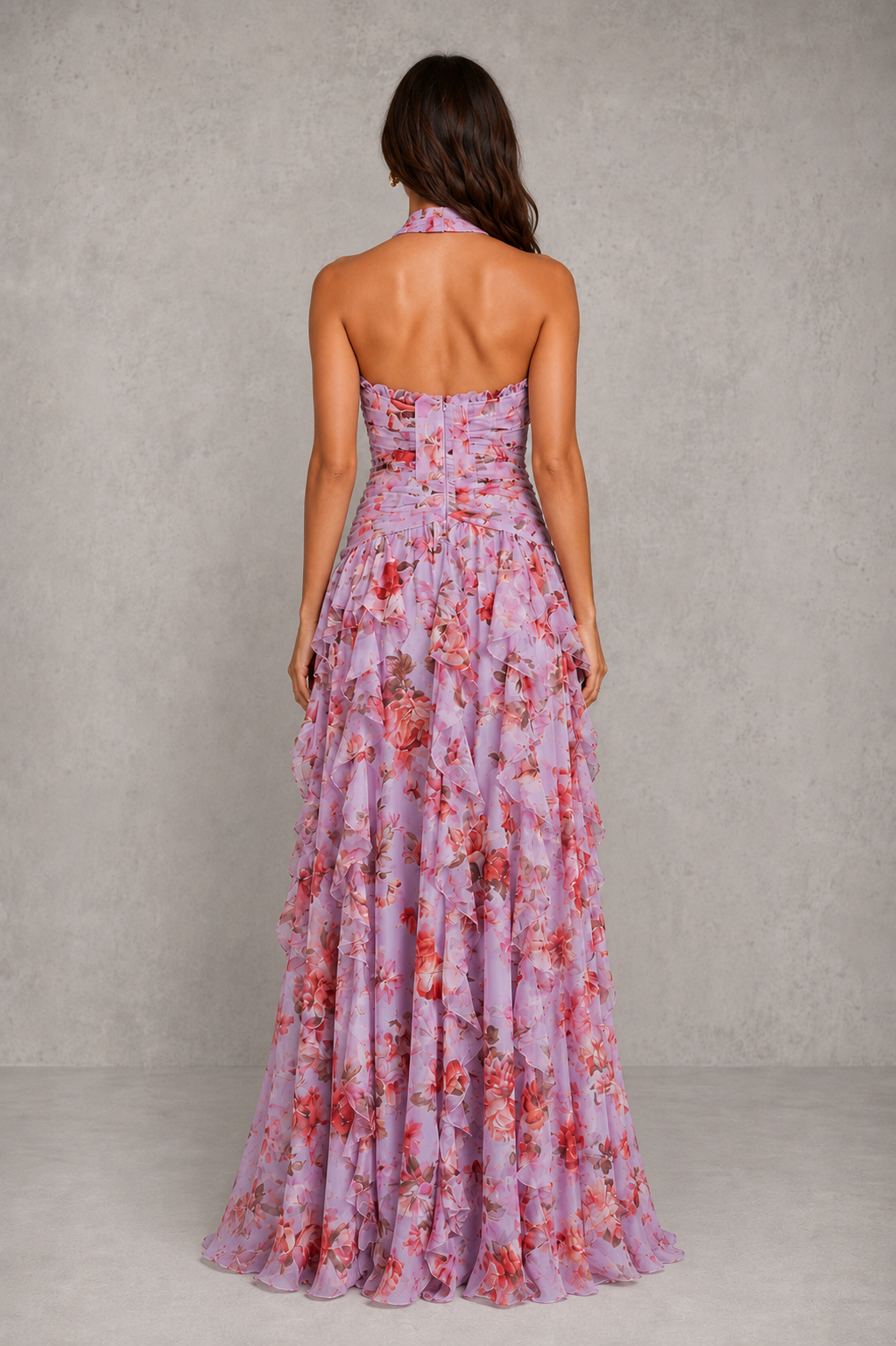 Women's Floral Maxi Dress - Halter Neck Wedding Guest Occasion Wear