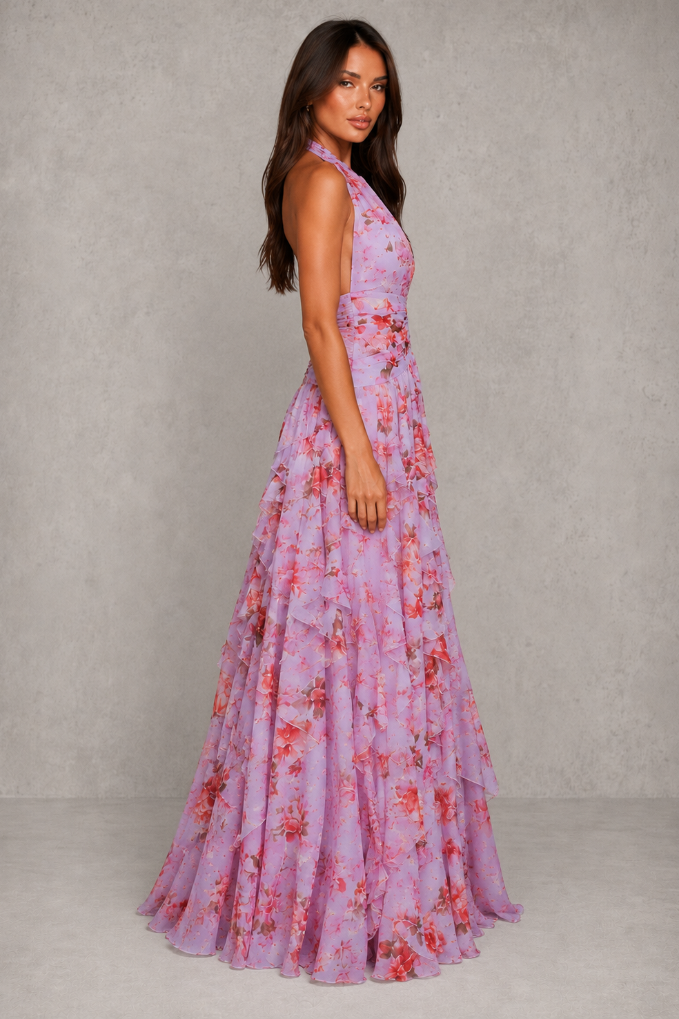 Women's Floral Maxi Dress - Halter Neck Wedding Guest Occasion Wear