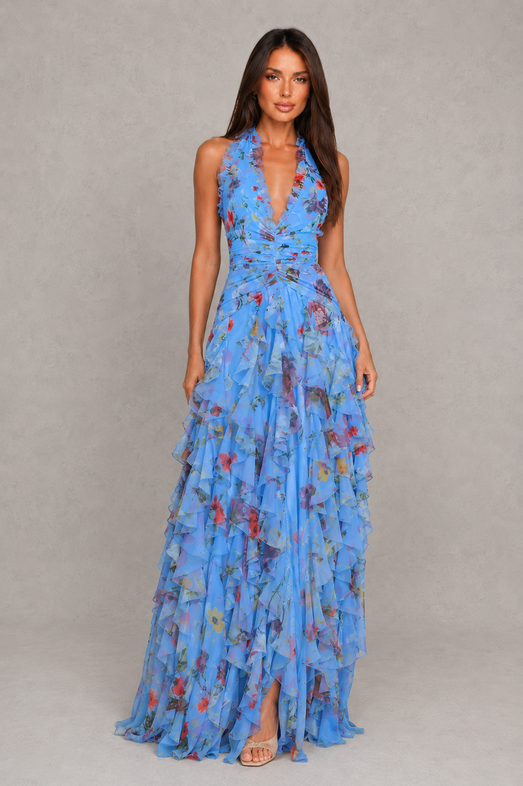 Women's Floral Maxi Dress - Halter Neck Wedding Guest Occasion Wear