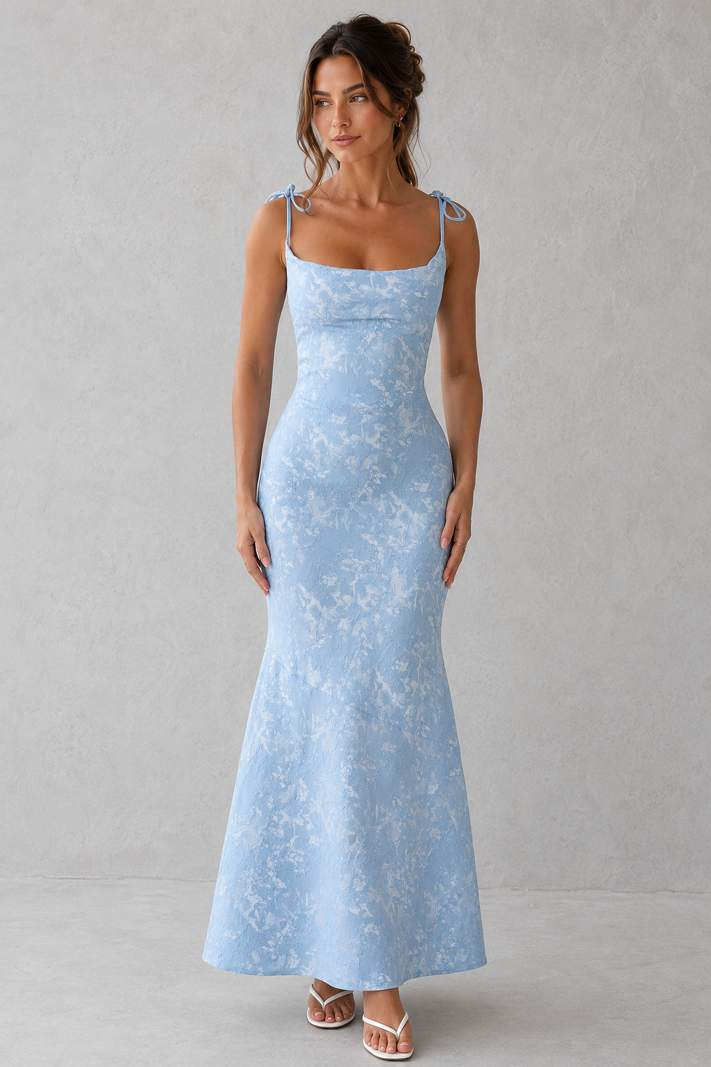 Women’s Floral Jacquard Maxi Dress with Cowl Neck for Wedding & Occasion Wear