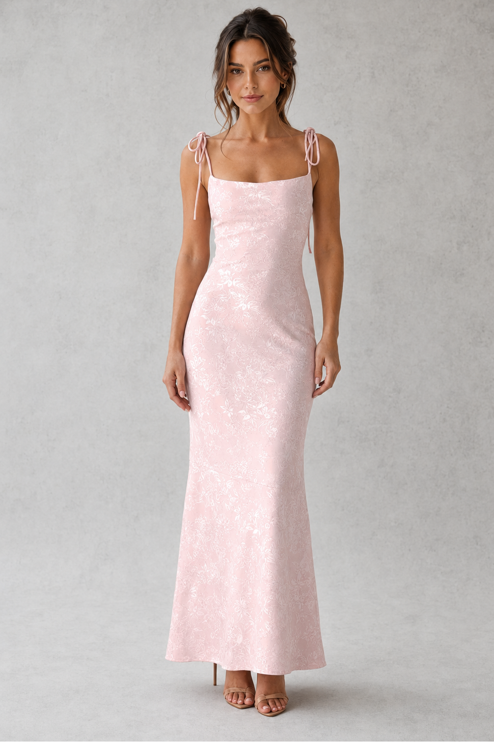 Women’s Floral Jacquard Maxi Dress with Cowl Neck for Wedding & Occasion Wear