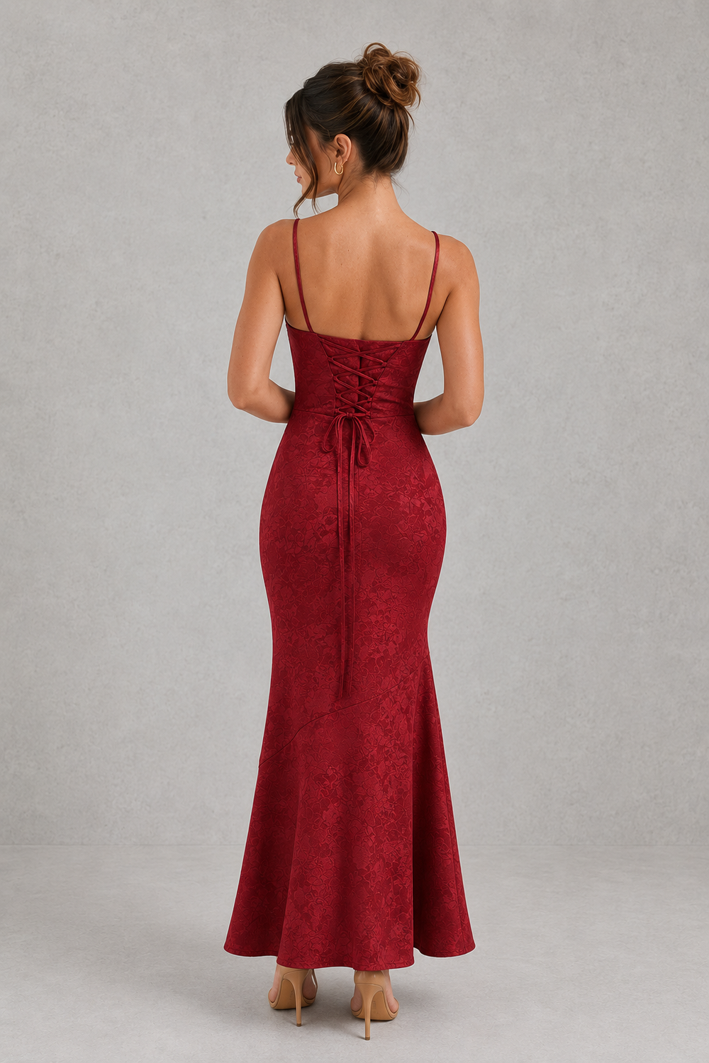 Women’s Floral Jacquard Maxi Dress with Cowl Neck for Wedding & Occasion Wear
