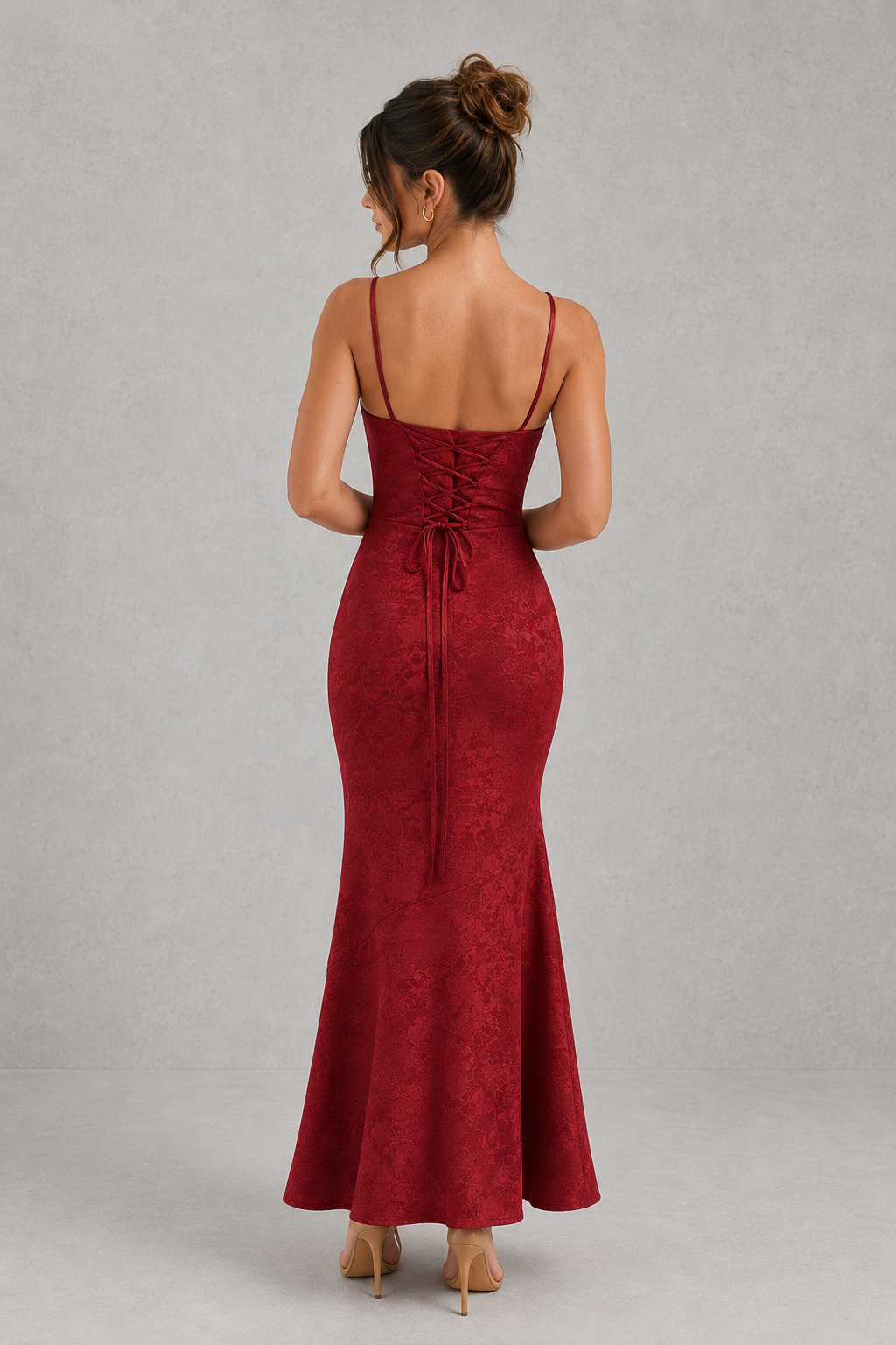 Women’s Floral Jacquard Maxi Dress with Cowl Neck for Wedding & Occasion Wear
