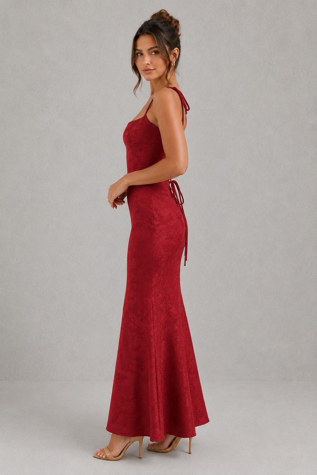 Women’s Floral Jacquard Maxi Dress with Cowl Neck for Wedding & Occasion Wear