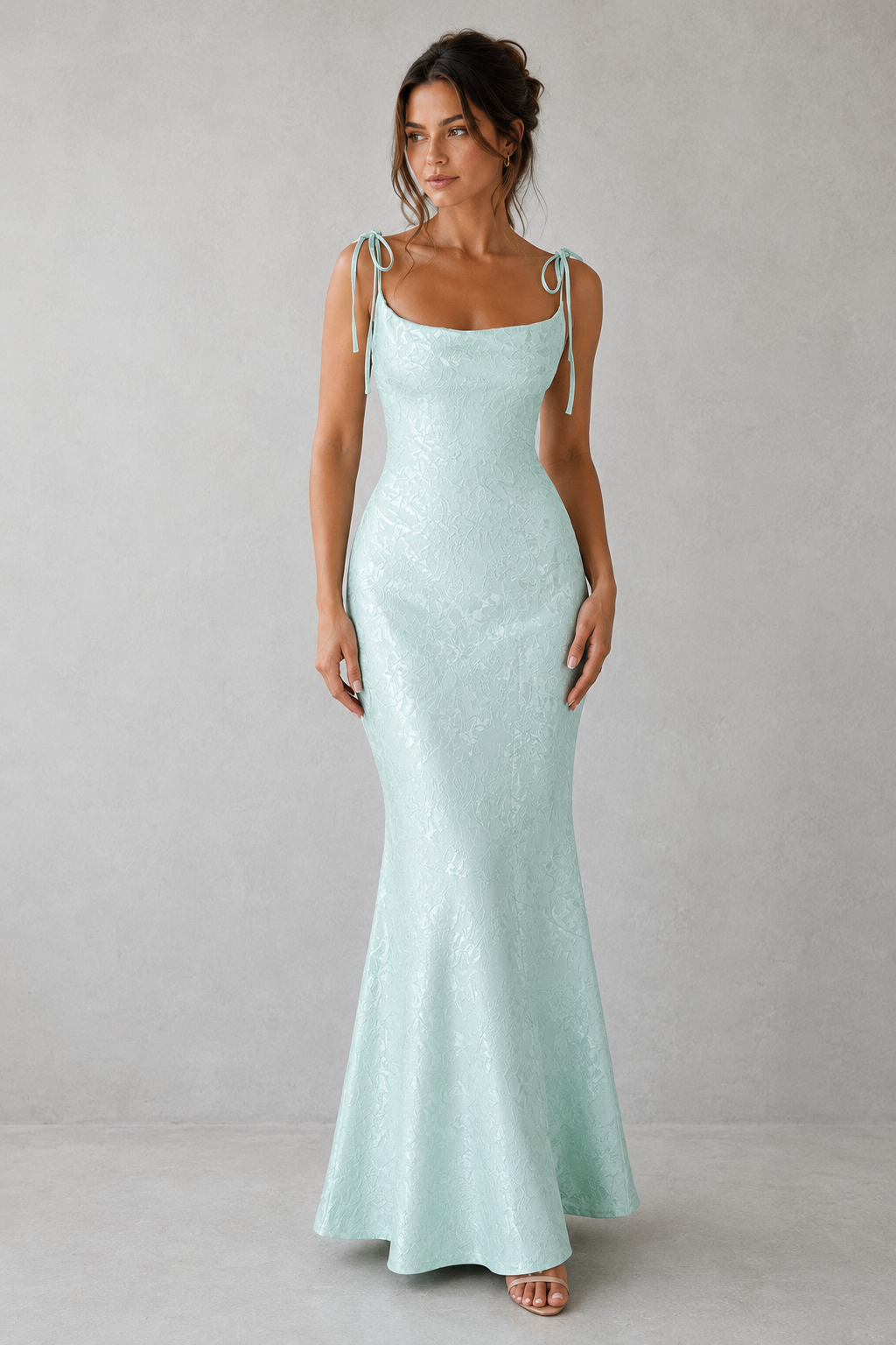 Women’s Floral Jacquard Maxi Dress with Cowl Neck for Wedding & Occasion Wear