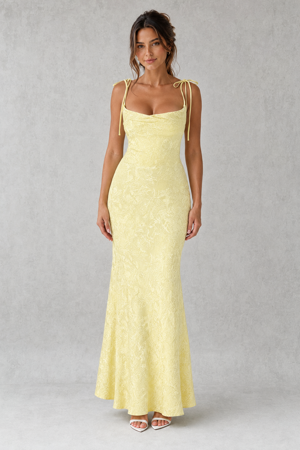 Women’s Floral Jacquard Maxi Dress with Cowl Neck for Wedding & Occasion Wear