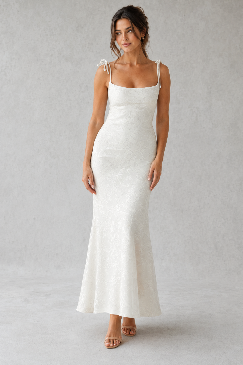 Women’s Floral Jacquard Maxi Dress with Cowl Neck for Wedding & Occasion Wear