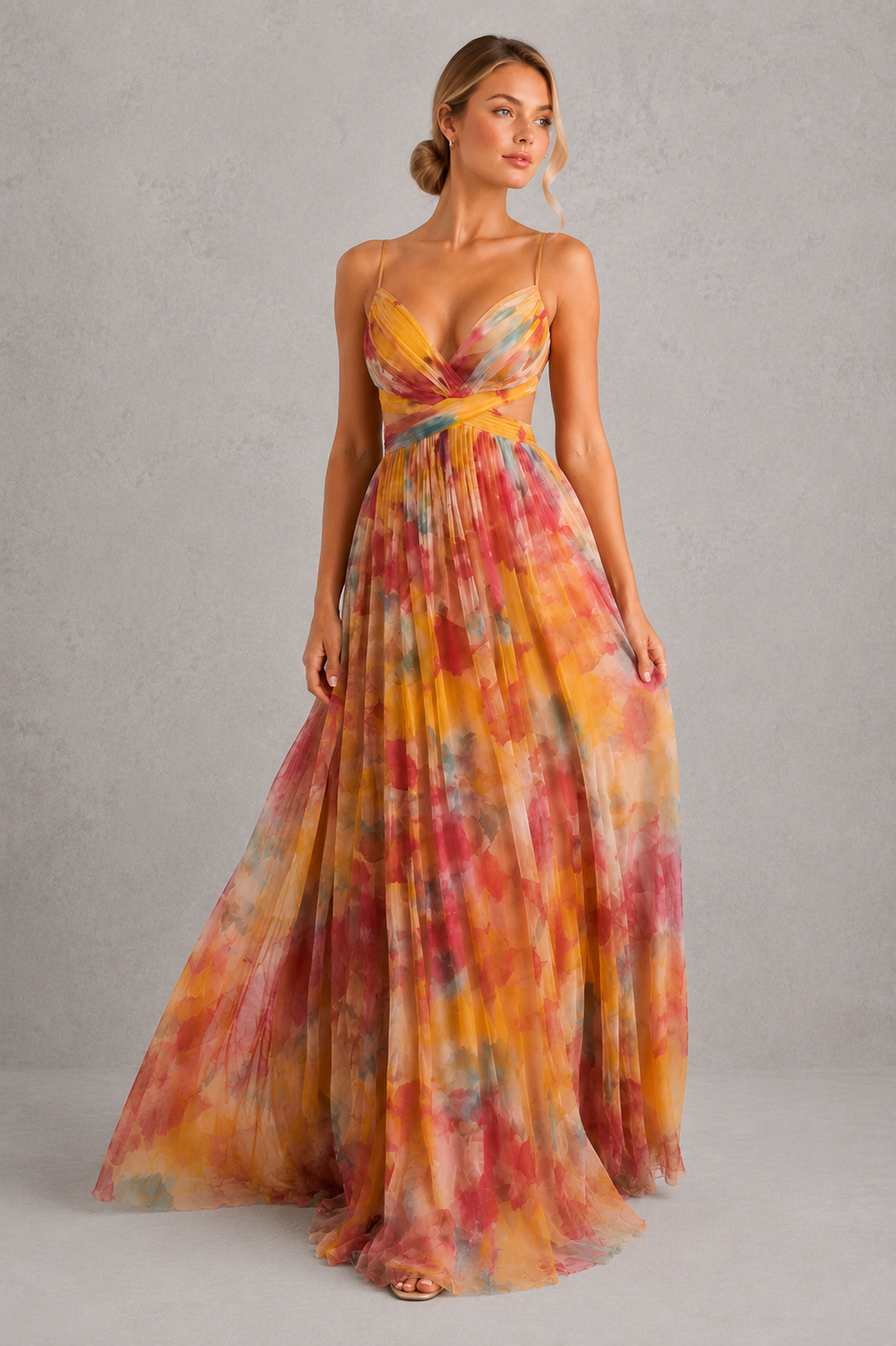 Women's Floral Halter Maxi Dress - Wedding Guest Holiday Occasion Wear