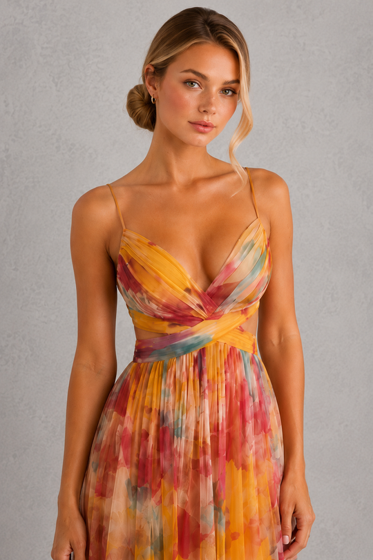 Women's Floral Halter Maxi Dress - Wedding Guest Holiday Occasion Wear