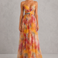 Women's Floral Halter Holiday Maxi Dress – Orange