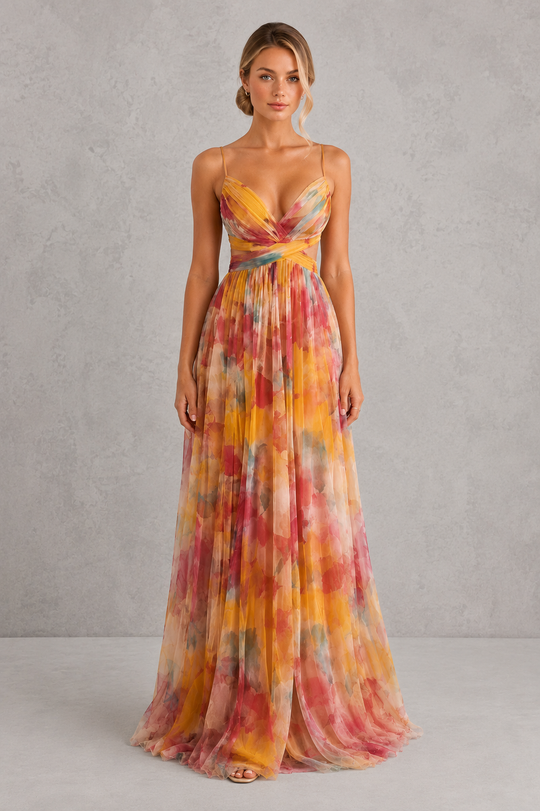 Women's Floral Halter Maxi Dress - Wedding Guest Holiday Occasion Wear