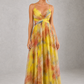 Women's Floral Halter Holiday Maxi Dress – Yellow