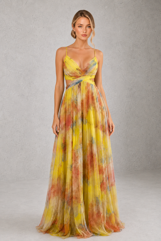 Women's Floral Halter Maxi Dress - Wedding Guest Holiday Occasion Wear