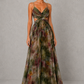Women's Floral Halter Holiday Maxi Dress – Green